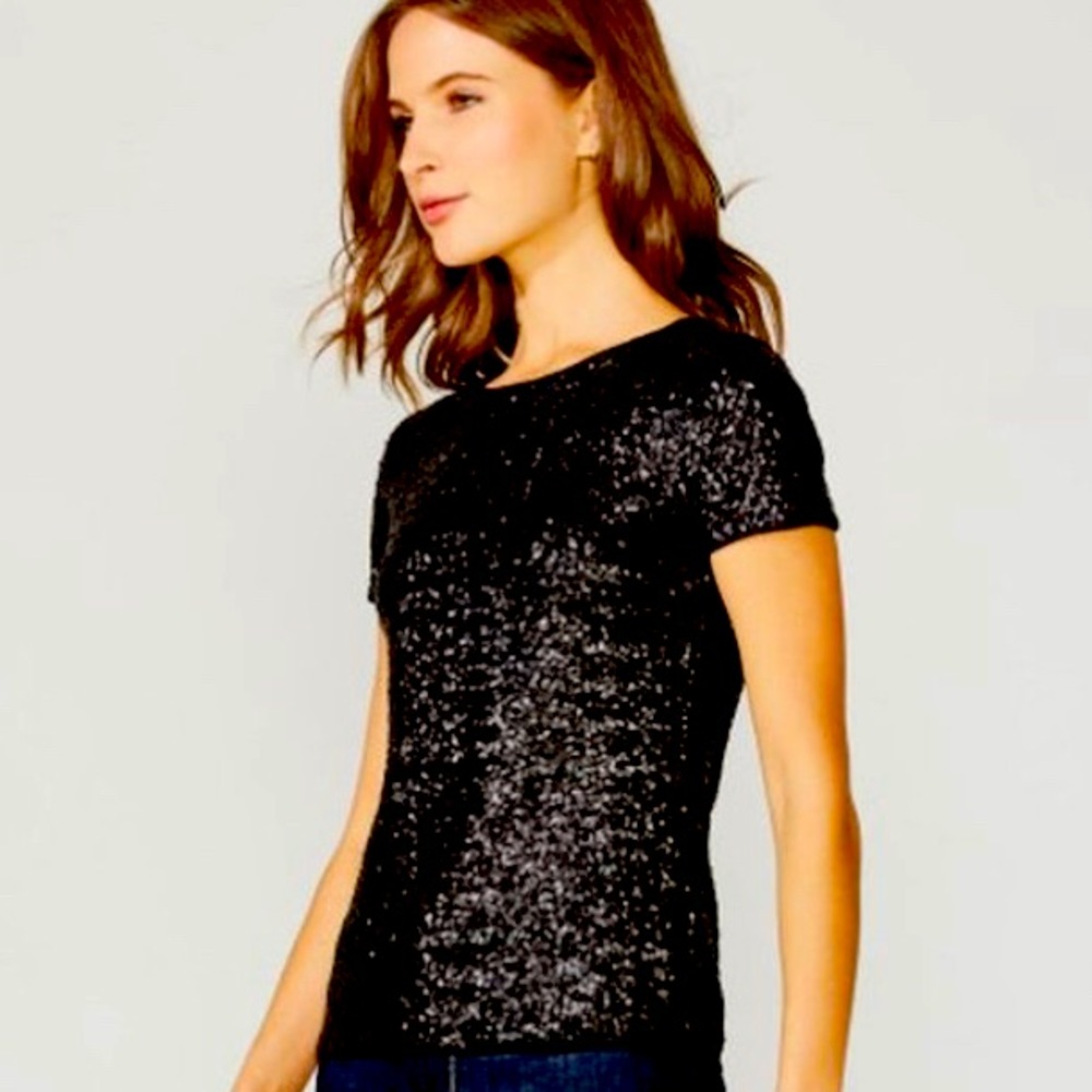 Bailey 44 Black Sequin BNWT short sleeve Top, size small (4) retails $188!!